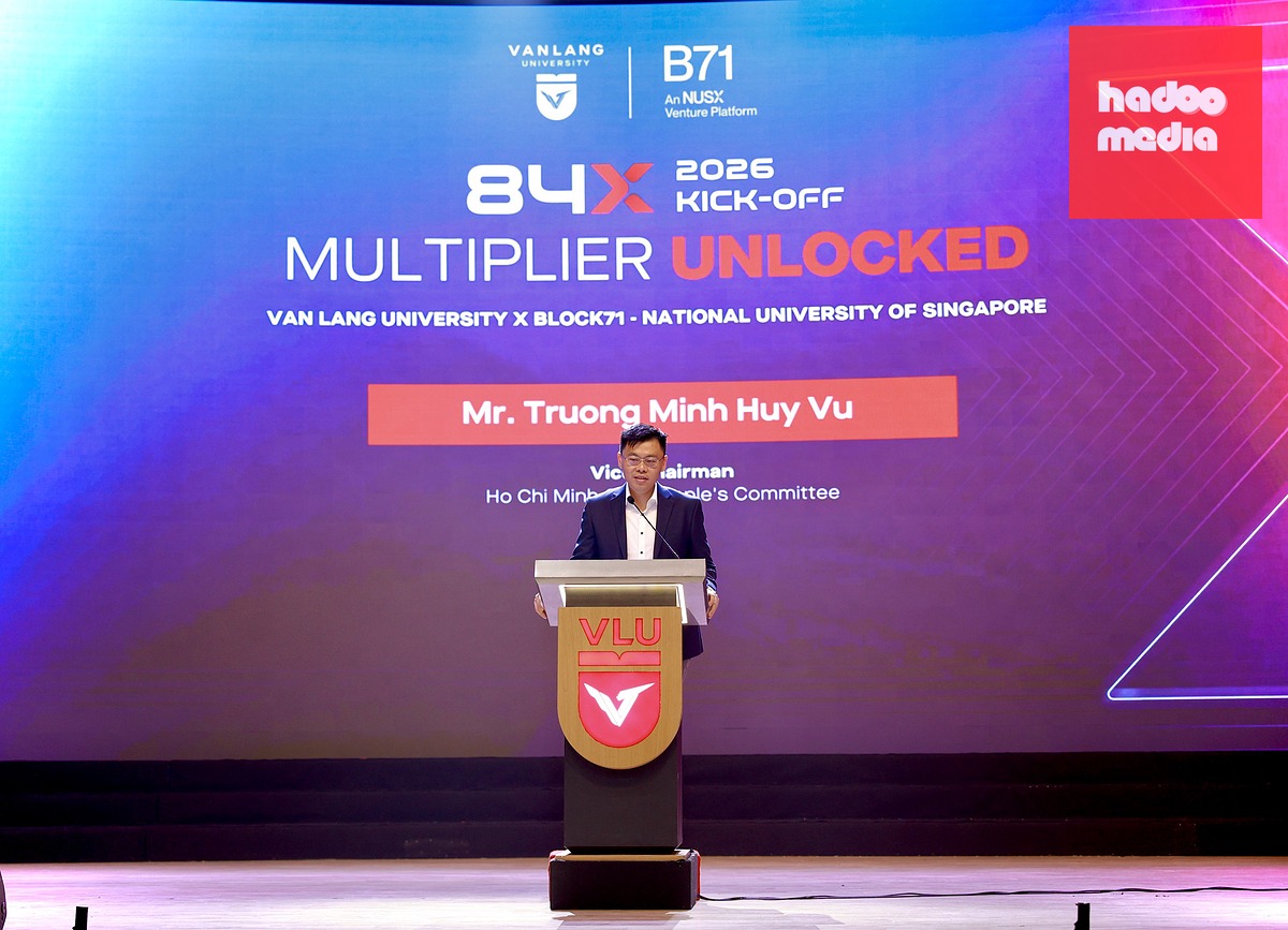 Ông Trương Minh Huy Vũ, Phó chủ tịch UBND TP.HCM, phát biểu tại lễ khởi động Chương trình đổi mới sáng tạo 84X 2026 - Ảnh: BTC