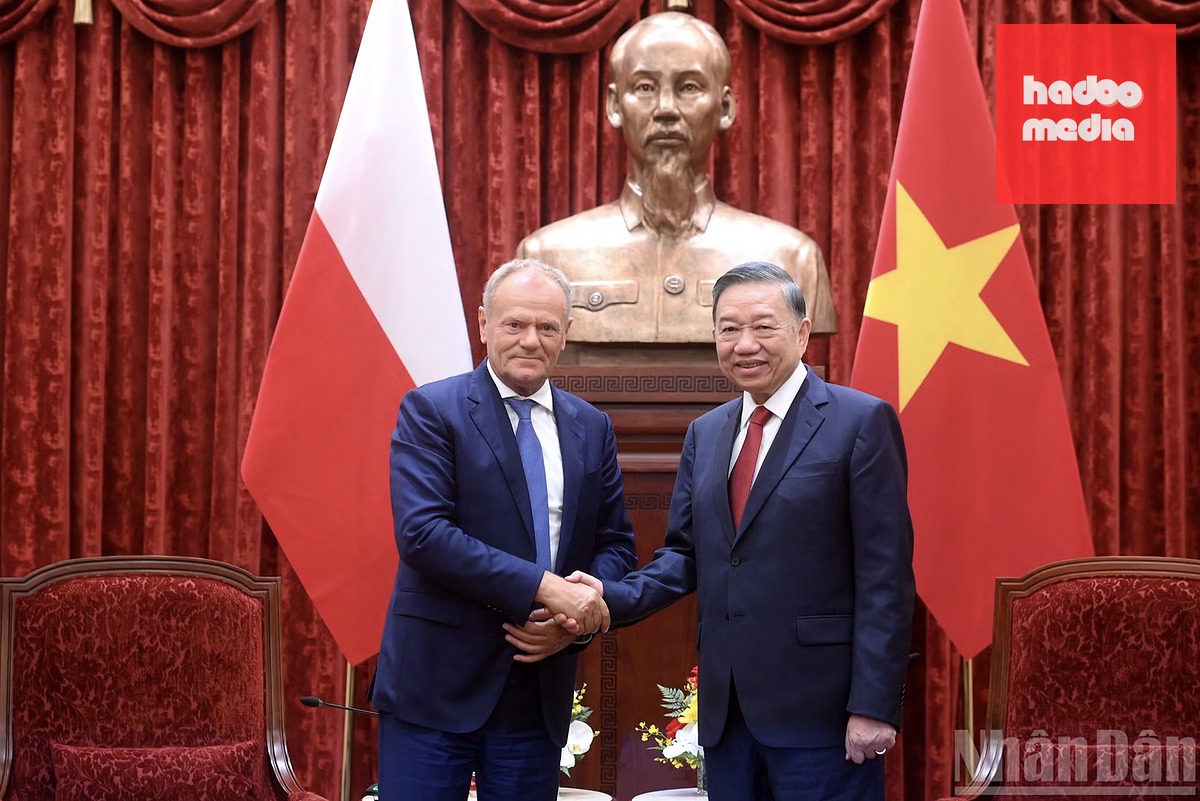 Tổng Bí thư, Chủ tịch nước Tô Lâm bắt tay với Thủ tướng Ba Lan Donald Tusk - Ảnh: Báo Nhân Dân