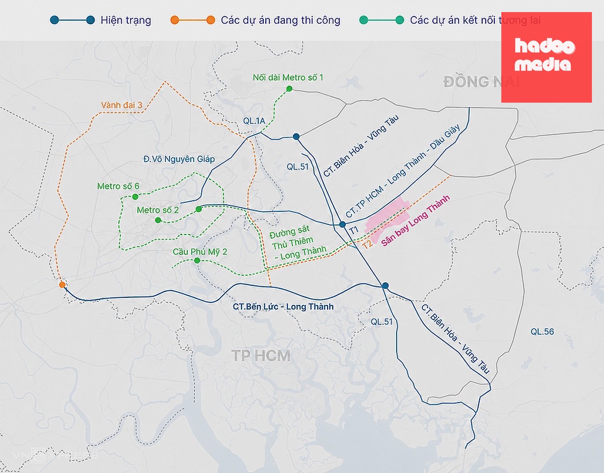 Mạng lưới giao thông kết nối sân bay Long Thành. Đồ họa: Khánh Hoàng