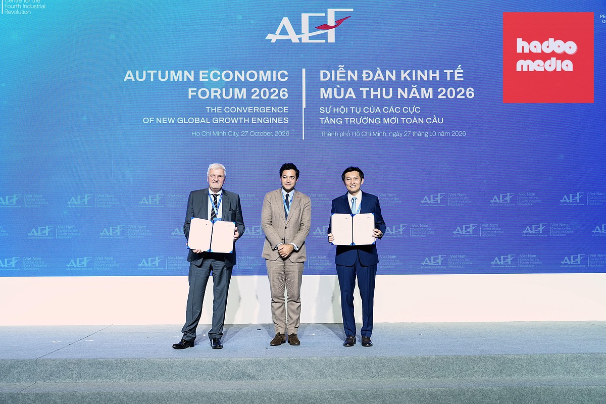 Buổi lễ công bố biên bản ghi nhớ giữa Business France và Trung tâm Cách mạng Công nghiệp lần thứ tư tại TP.HCM (HCMC C4IR) tại Diễn đàn Kinh tế Mùa thu 2026, ngày 27-10 - Ảnh: BTC