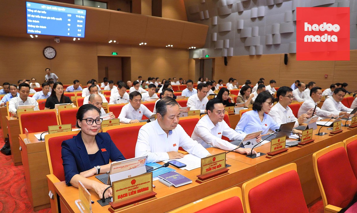 Các đại biểu bấm nút thông qua dự án - Ảnh: QUANG THÁI