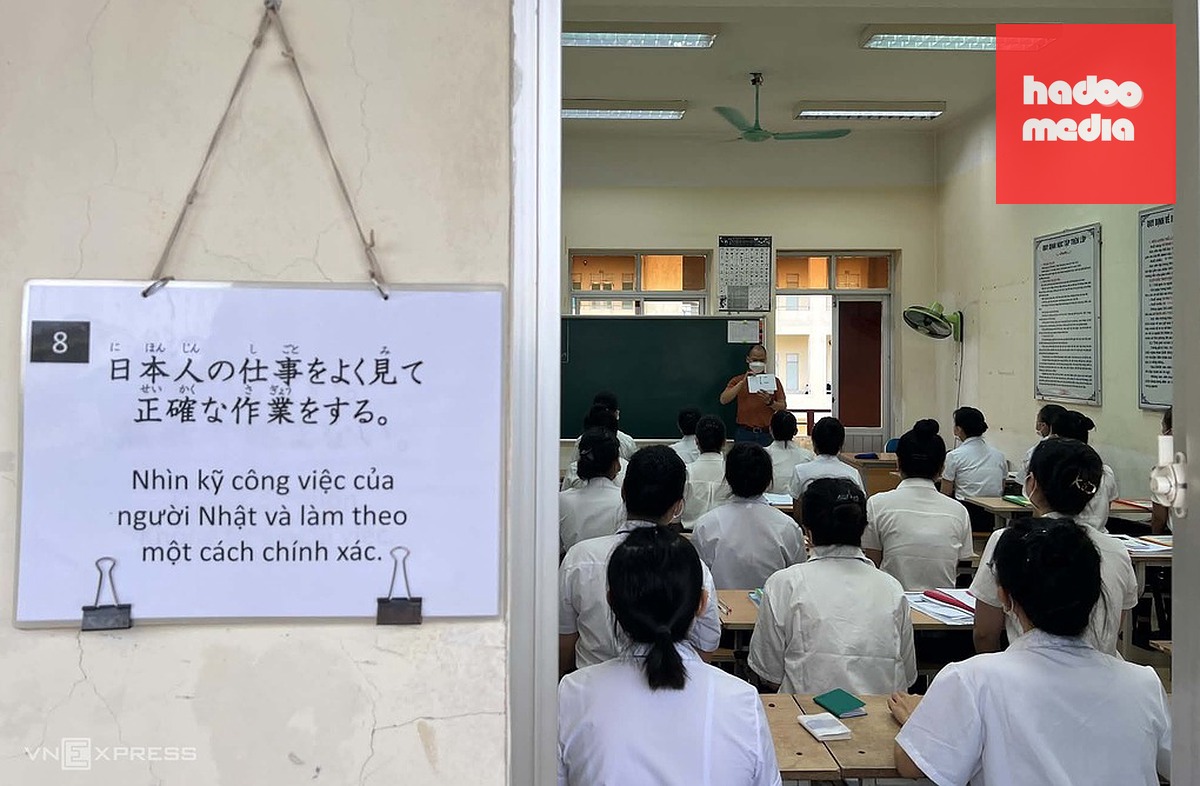 Một lớp học đào tạo ứng viên ở Hà Nội trước khi đi làm việc tại Nhật Bản, năm 2023. Ảnh: Hồng Chiêu