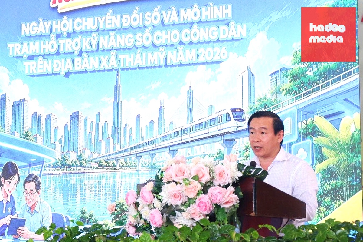 Ông Nguyễn Văn Nhựt - Ủy viên Ban Thường vụ Đảng ủy, Phó Chủ tịch UBND xã Thái Mỹ - phát biểu tại ngày hội